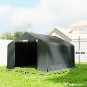 Outsunny Garaj Moto Exterior 3x3 m, Impermeabil, cu Ușă și Guri de Aerisire Rulabile, pentru Biciclete și Unelte, Gri Închis | Aosom Romania 