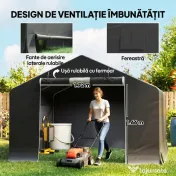 Outsunny Garaj Moto Exterior 3x3 m, Impermeabil, cu Ușă și Guri de Aerisire Rulabile, pentru Biciclete și Unelte, Gri Închis | Aosom Romania 
