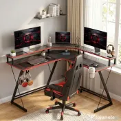 HOMCOM Birou în L cu Prize, 128 cm cu Suport Monitor | Aosom Romania 