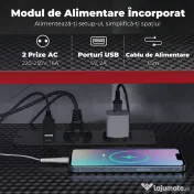 HOMCOM Birou în L cu Prize, 128 cm cu Suport Monitor | Aosom Romania 