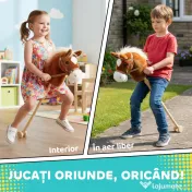 AIYAPLAY Cal de jucărie cu baston și sunete realiste pentru copii 24+ luni, Maro | Aosom Romania 
