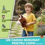 AIYAPLAY Cal de jucărie cu baston și sunete realiste pentru copii 24+ luni, Maro | Aosom Romania 