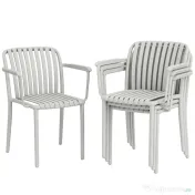 Outsunny Set 4 Scaune de Grădină Stackabile din Polipropilenă Anti-UV, Design Lamelar cu Cotiere, pentru Terasă Balcon Exterior Interior, Gri | Aosom Romania 