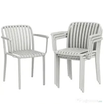 Outsunny Set 4 Scaune de Grădină Stackabile din Polipropilenă Anti-UV, Design Lamelar cu Cotiere, pentru Terasă Balcon Exterior Interior, Gri | Aosom Romania