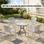 Outsunny Set 4 Scaune de Grădină Stackabile din Polipropilenă Anti-UV, Design Lamelar cu Cotiere, pentru Terasă Balcon Exterior Interior, Gri | Aosom Romania 