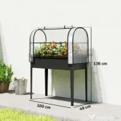 Outsunny Pat Ridicat cu Acoperire Rabatabilă pentru Sera, Ladă de Grădină Ridicată din Metal cu Orificiu de Drenaj, Negru | Aosom Romania 