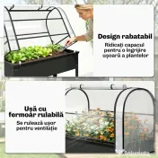 Outsunny Pat Ridicat cu Acoperire Rabatabilă pentru Sera, Ladă de Grădină Ridicată din Metal cu Orificiu de Drenaj, Negru | Aosom Romania 