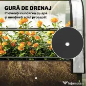 Outsunny Pat Ridicat cu Acoperire Rabatabilă pentru Sera, Ladă de Grădină Ridicată din Metal cu Orificiu de Drenaj, Negru | Aosom Romania 