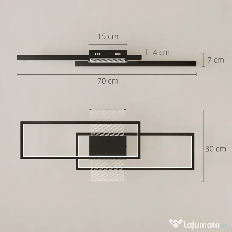 HOMCOM Plafonieră LED Reglabilă cu Telecomandă și Întrerupător, Temperatura Culoare 3000-6000K, Lampă de Design pentru Living și Sufragerie, 70x30 cm, Negru | Aosom Romania