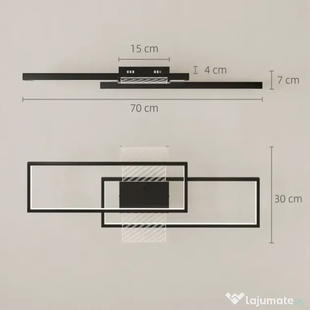 HOMCOM Plafonieră LED Reglabilă cu Telecomandă și Întrerupător, Temperatura Culoare 3000-6000K, Lampă de Design pentru Living și Sufragerie, 70x30 cm, Negru | Aosom Romania