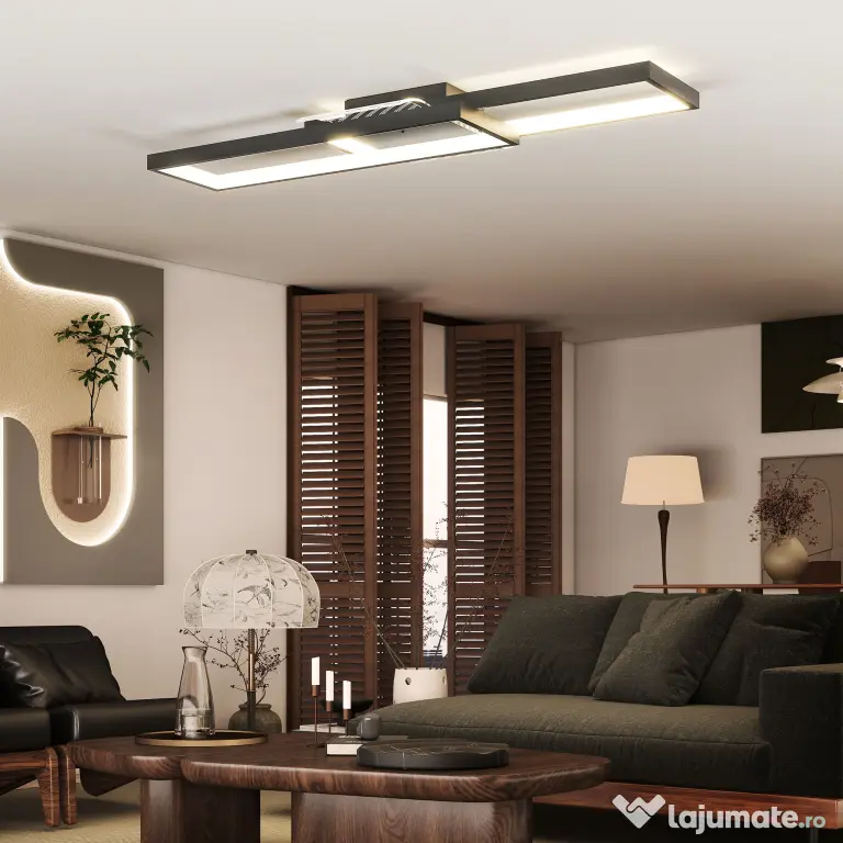 HOMCOM Plafonieră LED Reglabilă cu Telecomandă și Întrerupător, Temperatura Culoare 3000-6000K, Lampă de Design pentru Living și Sufragerie, 70x30 cm, Negru | Aosom Romania
