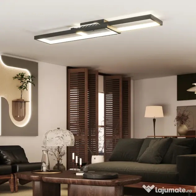 HOMCOM Plafonieră LED Reglabilă cu Telecomandă și Întrerupător, Temperatura Culoare 3000-6000K, Lampă de Design pentru Living și Sufragerie, 70x30 cm, Negru | Aosom Romania