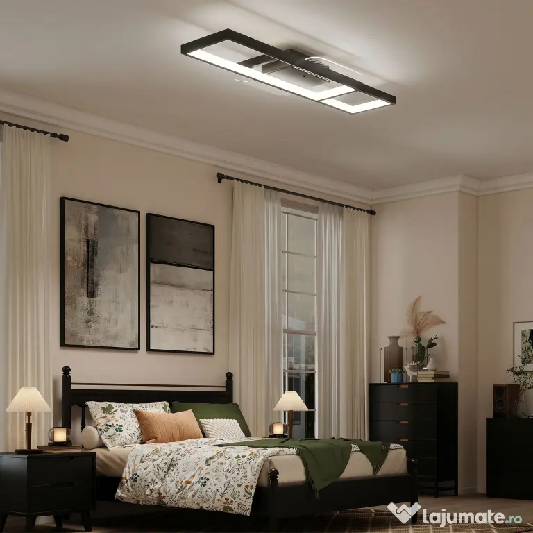 HOMCOM Plafonieră LED Reglabilă cu Telecomandă și Întrerupător, Temperatura Culoare 3000-6000K, Lampă de Design pentru Living și Sufragerie, 70x30 cm, Negru | Aosom Romania