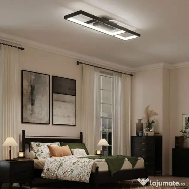 HOMCOM Plafonieră LED Reglabilă cu Telecomandă și Întrerupător, Temperatura Culoare 3000-6000K, Lampă de Design pentru Living și Sufragerie, 70x30 cm, Negru | Aosom Romania