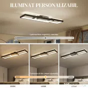 HOMCOM Plafonieră LED Reglabilă cu Telecomandă și Întrerupător, Temperatura Culoare 3000-6000K, Lampă de Design pentru Living și Sufragerie, 70x30 cm, Negru