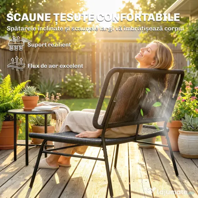 Outsunny Canapea din Ratan, Banchetă pentru Exterior, 2 Locuri, pentru Terasă | Aosom Romania