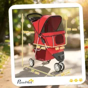 PawHut Cărucior Pliabil pentru Câini Mici, cu Suport pentru Pahar și Coș de Depozitare, până la 10 kg, Roșu | Aosom Romania 