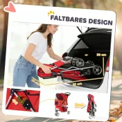 PawHut Cărucior Pliabil pentru Câini Mici, cu Suport pentru Pahar și Coș de Depozitare, până la 10 kg, Roșu | Aosom Romania 