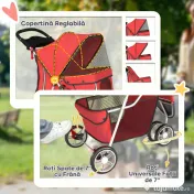 PawHut Cărucior Pliabil pentru Câini Mici, cu Suport pentru Pahar și Coș de Depozitare, până la 10 kg, Roșu | Aosom Romania 