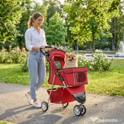 PawHut Cărucior Pliabil pentru Câini Mici, cu Suport pentru Pahar și Coș de Depozitare, până la 10 kg, Roșu | Aosom Romania 