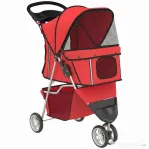 PawHut Cărucior Pliabil pentru Câini Mici, cu Suport pentru Pahar și Coș de Depozitare, până la 10 kg, Roșu