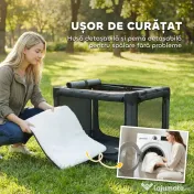 PawHut Cușcă de Transport Pliabilă pentru Câini și Pisici cu Pernă, Husă Lavabilă, Uși, din Oxford Respirabil 600D, 76x54x54 cm, Verde | Aosom Romania 