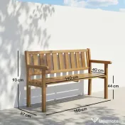 Outsunny Bancă de Grădină pentru 2 Persoane, Bancă de Exterior cu Lamele din Lemn de Molid, Stil Country, Bancă pentru Terasă, Patio și Curte, 150x57x93 cm, Culoare Teak | Aosom Romania