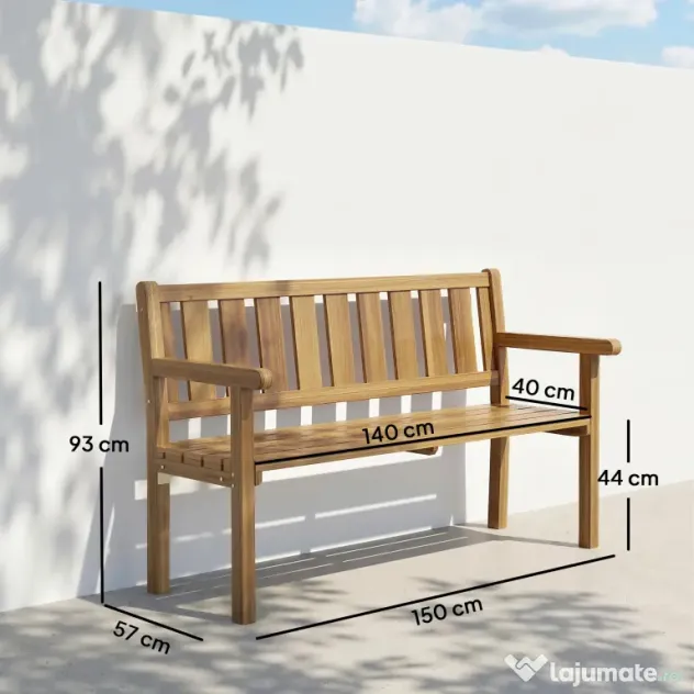 Outsunny Bancă de Grădină pentru 2 Persoane, Bancă de Exterior cu Lamele din Lemn de Molid, Stil Country, Bancă pentru Terasă, Patio și Curte, 150x57x93 cm, Culoare Teak | Aosom Romania