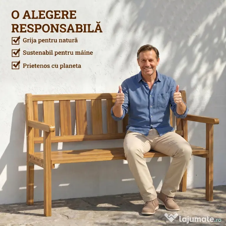 Outsunny Bancă de Grădină pentru 2 Persoane, Bancă de Exterior cu Lamele din Lemn de Molid, Stil Country, Bancă pentru Terasă, Patio și Curte, 150x57x93 cm, Culoare Teak | Aosom Romania