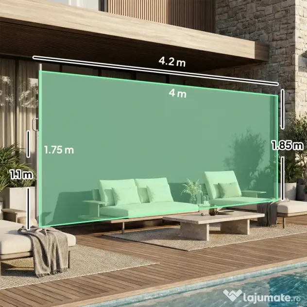Outsunny Paravan Lateral Retractabil Impermeabil și UV50+, din Aluminiu, Oțel și Poliester, 420x185 cm, Gri Închis | Aosom Romania
