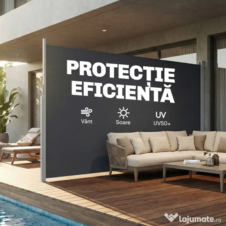 Outsunny Paravan Lateral Retractabil Impermeabil și UV50+, din Aluminiu, Oțel și Poliester, 420x185 cm, Gri Închis | Aosom Romania