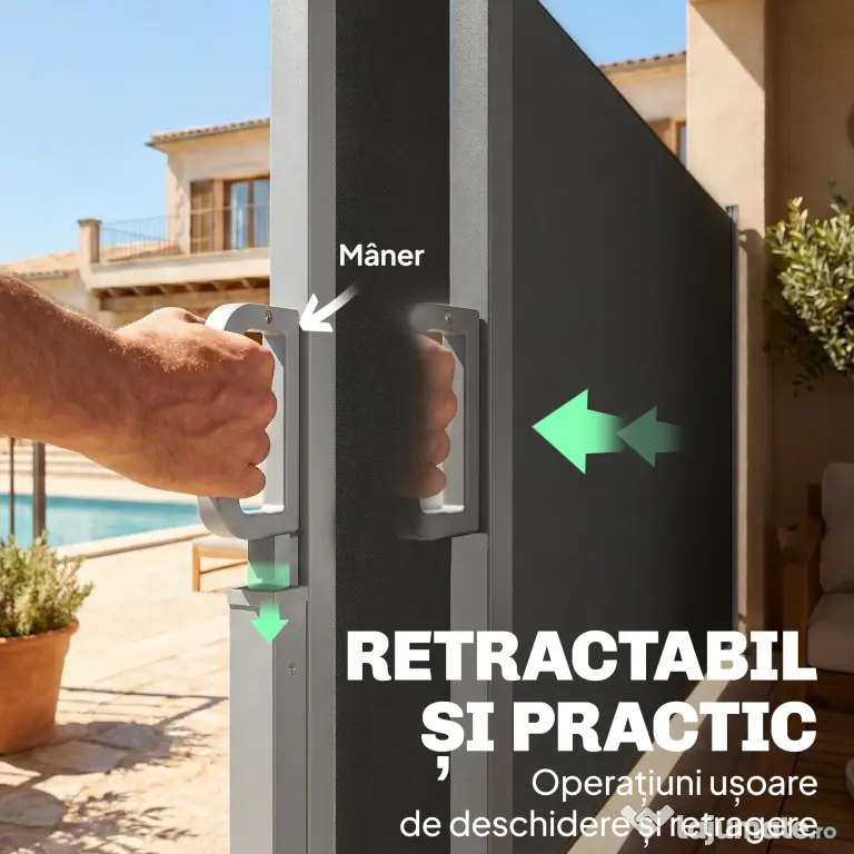 Outsunny Paravan Lateral Retractabil Impermeabil și UV50+, din Aluminiu, Oțel și Poliester, 420x185 cm, Gri Închis | Aosom Romania