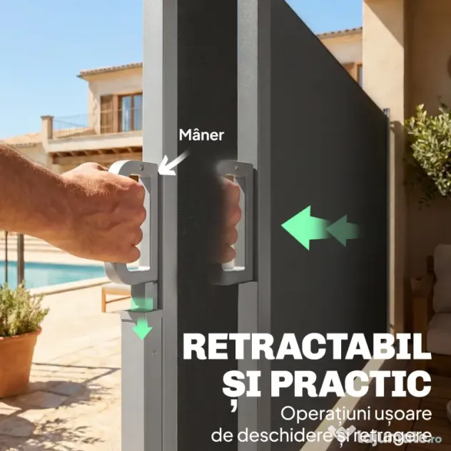 Outsunny Paravan Lateral Retractabil Impermeabil și UV50+, din Aluminiu, Oțel și Poliester, 420x185 cm, Gri Închis | Aosom Romania