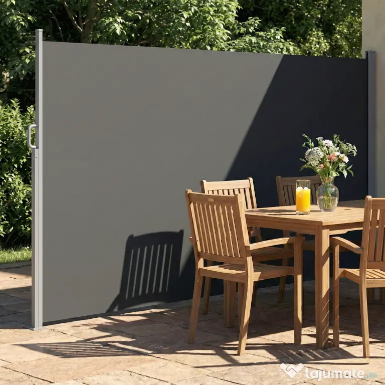 Outsunny Paravan Lateral Retractabil Impermeabil și UV50+, din Aluminiu, Oțel și Poliester, 420x185 cm, Gri Închis | Aosom Romania
