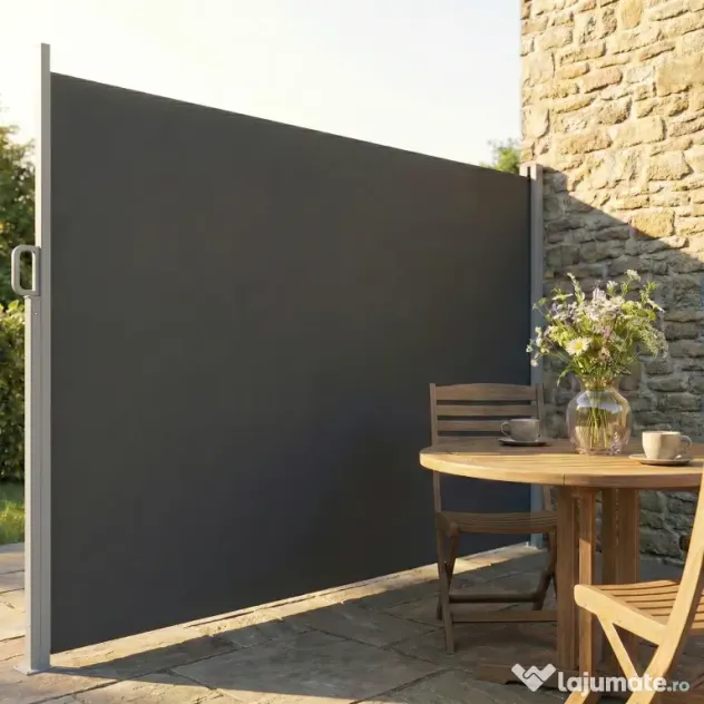 Outsunny Paravan Lateral Retractabil Impermeabil și UV50+, din Aluminiu, Oțel și Poliester, 420x185 cm, Gri Închis | Aosom Romania