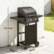 Outsunny Grătar pe Gaz Protan cu 2 Arzătoare, Portabil, Termometru, Negru | Aosom Romania 