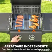 Outsunny Grătar pe Gaz Protan cu 2 Arzătoare, Portabil, Termometru, Negru | Aosom Romania 