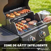 Outsunny Grătar pe Gaz Protan cu 2 Arzătoare, Portabil, Termometru, Negru | Aosom Romania 