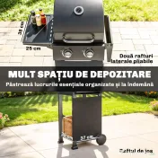 Outsunny Grătar pe Gaz Protan cu 2 Arzătoare, Portabil, Termometru, Negru | Aosom Romania 