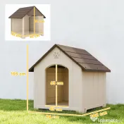 PawHut Căsuță pentru Câini de Exterior, Talie Mare și XL, Adăpost din Plastic Impermeabil cu Bază Ridicată, Ferestre și Acoperiș Înclinat pentru Grădină, Terasă, Curte, 102x94x103 cm, Bej | Aosom Romania 