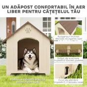 PawHut Căsuță pentru Câini de Exterior, Talie Mare și XL, Adăpost din Plastic Impermeabil cu Bază Ridicată, Ferestre și Acoperiș Înclinat pentru Grădină, Terasă, Curte, 102x94x103 cm, Bej | Aosom Romania 