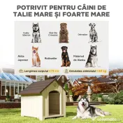 PawHut Căsuță pentru Câini de Exterior, Talie Mare și XL, Adăpost din Plastic Impermeabil cu Bază Ridicată, Ferestre și Acoperiș Înclinat pentru Grădină, Terasă, Curte, 102x94x103 cm, Bej | Aosom Romania 