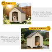 PawHut Căsuță pentru Câini de Exterior, Talie Mare și XL, Adăpost din Plastic Impermeabil cu Bază Ridicată, Ferestre și Acoperiș Înclinat pentru Grădină, Terasă, Curte, 102x94x103 cm, Bej | Aosom Romania 