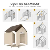 PawHut Căsuță pentru Câini de Exterior, Talie Mare și XL, Adăpost din Plastic Impermeabil cu Bază Ridicată, Ferestre și Acoperiș Înclinat pentru Grădină, Terasă, Curte, 102x94x103 cm, Bej | Aosom Romania 