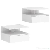 HOMCOM Set de 2 Noptiere Suspendate cu Sertar și Raft Deschis, 35x32x22.5 cm, Alb | Aosom Romania 