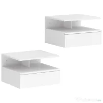 HOMCOM Set de 2 Noptiere Suspendate cu Sertar și Raft Deschis, 35x32x22.5 cm, Alb | Aosom Romania