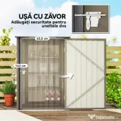 Outsunny Căsuță de Grădină 0.92m² din Oțel Galvanizat, Căsuță pentru Unelte cu Ușă Blocabilă și Acoperiș Înclinat, 100x104x160 cm, Maro și Gri Închis | Aosom Romania