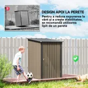 Outsunny Căsuță de Grădină 0.92m² din Oțel Galvanizat, Căsuță pentru Unelte cu Ușă Blocabilă și Acoperiș Înclinat, 100x104x160 cm, Maro și Gri Închis | Aosom Romania