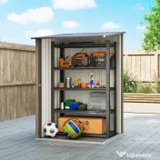 Outsunny Căsuță de Grădină 0.92m² din Oțel Galvanizat, Căsuță pentru Unelte cu Ușă Blocabilă și Acoperiș Înclinat, 100x104x160 cm, Maro și Gri Închis | Aosom Romania
