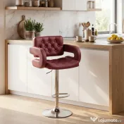 HOMCOM Scaun de Bar cu Înălțime Reglabilă, Scaun de Bucătărie Înalt din PU cu Spătar, Suport pentru Picioare, Cotiere și Șezut Confortabil, Structură Metalică, Rotativ la 360°, pentru Insulă, Roșu Vin | Aosom Romania 